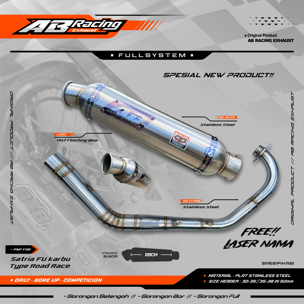 Knalpot satria fu karbu type roadrace silinser long P28Cm original produk A&B Racing Exhaust