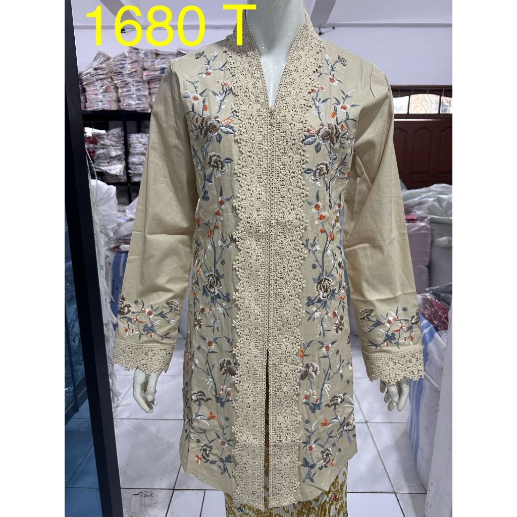 1278 tunik bordir premium alexuez putih tulang / tunik bordir lengan panjang