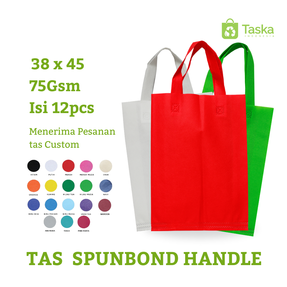 Taska - (Isi12) Tas Sembako Spunbond Handle 38x45 Banyak Warna Lusinan Grosir Goodiebag