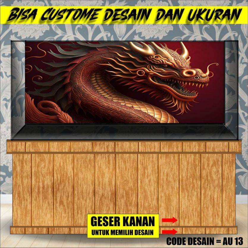 stiker background aquarium 3d timbul custome jumbo kaca akrilik besar full set dragon/ naga au