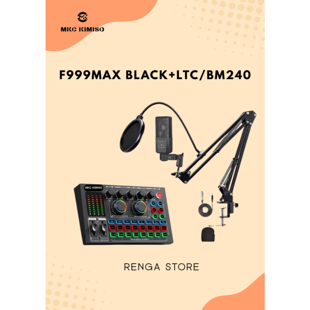 Paket Lengkap Soundcard F999MAX HITAM+BM240