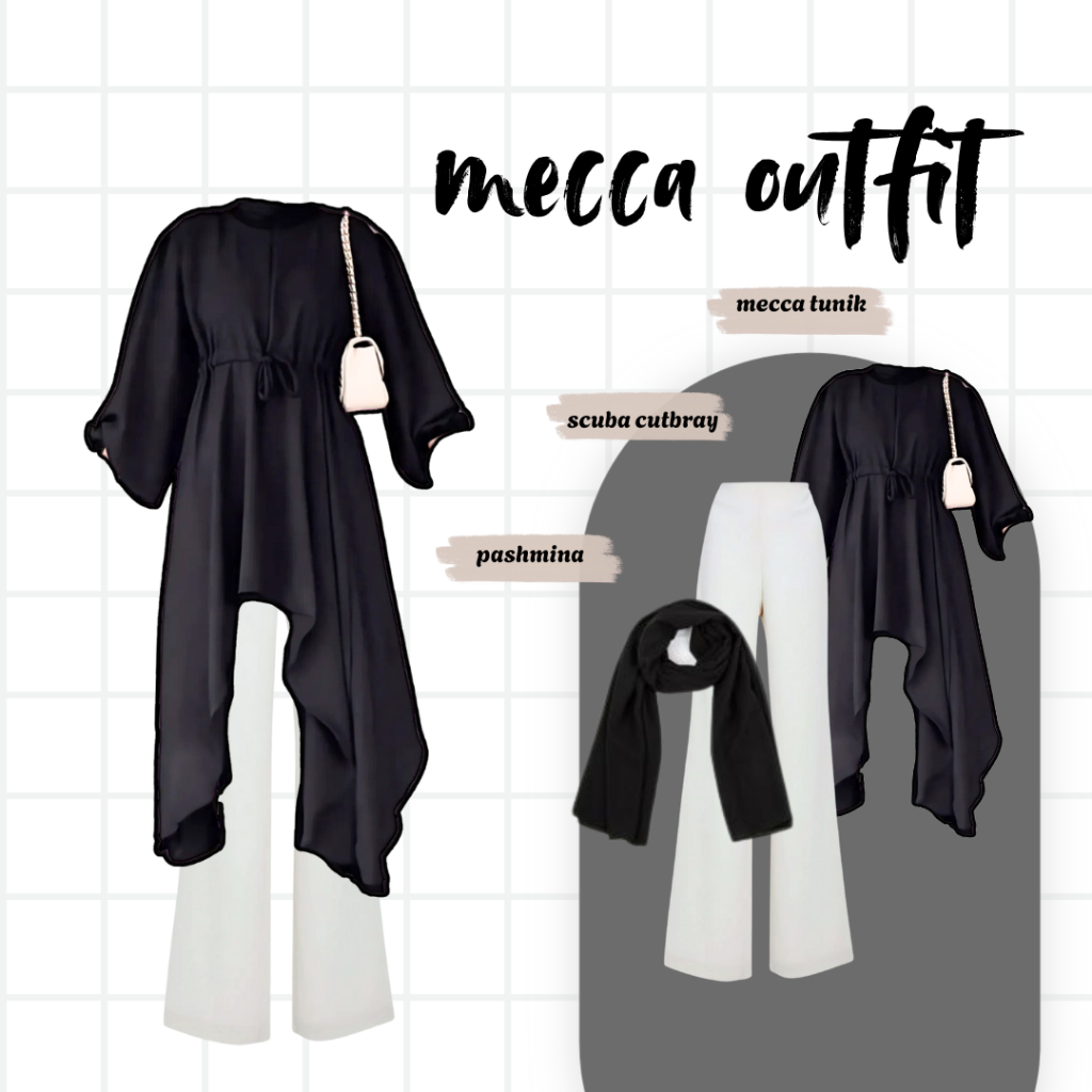 set Hijab Wanita Elegan||(mecca tunik,celana cutbray,pasmina ceruty)||OOTD Kondangan Kekinian||FS9