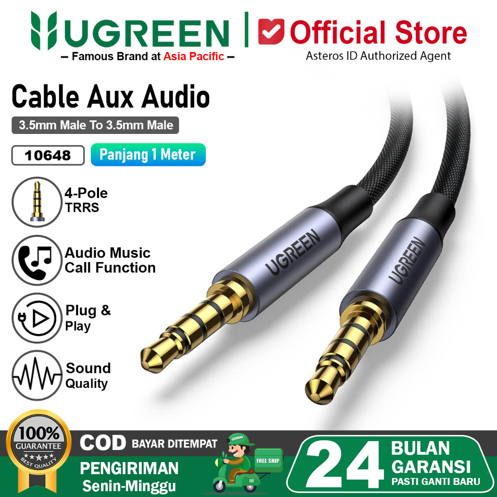 UGREEN Kabel TRRS AUX 3.5mm Male to Male 4 Pole Audio Hi-Fi Stereo Sound & Call