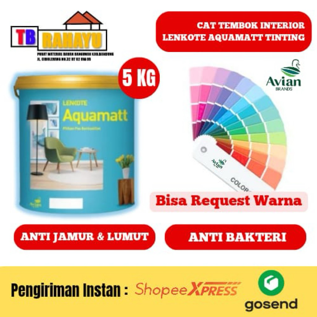 Lenkote Aquamatt Cat Tembok Interior Anti Bakteri Tinting- 5 KG