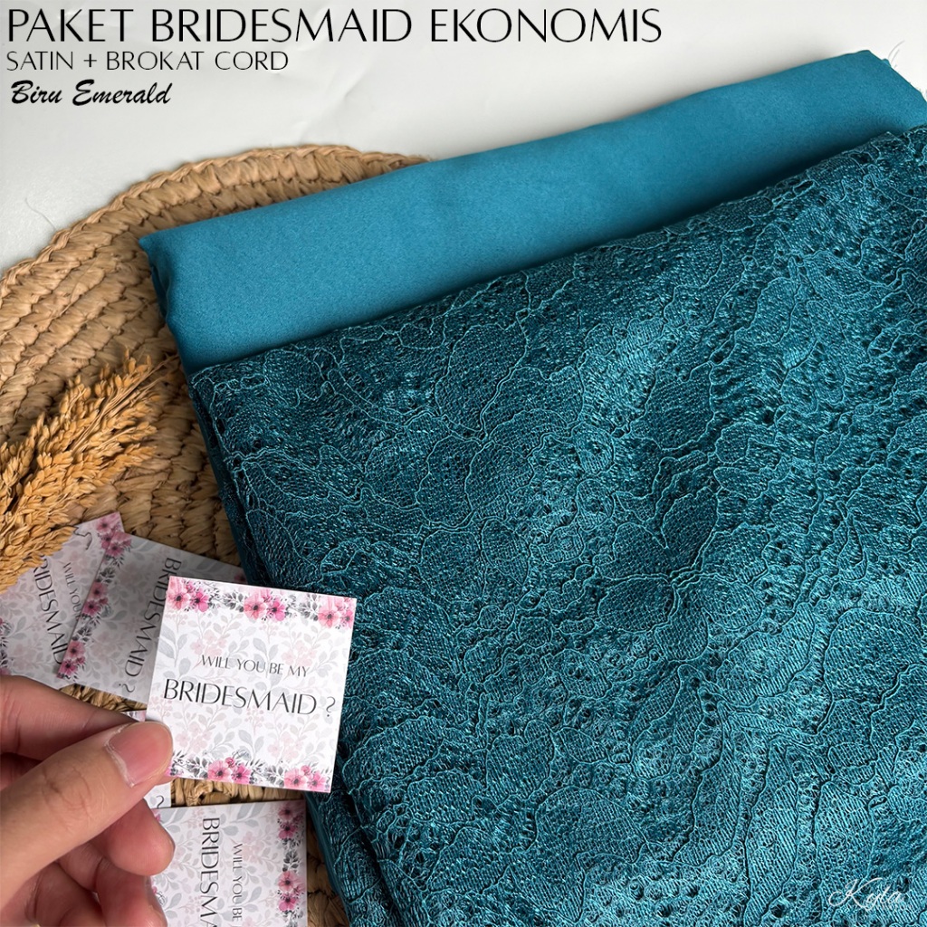 PAKET KAIN BRIDESMAID EKONOMIS LENGKAP SATIN KEBAYA BROKAT WARNA BIRU EMERALD