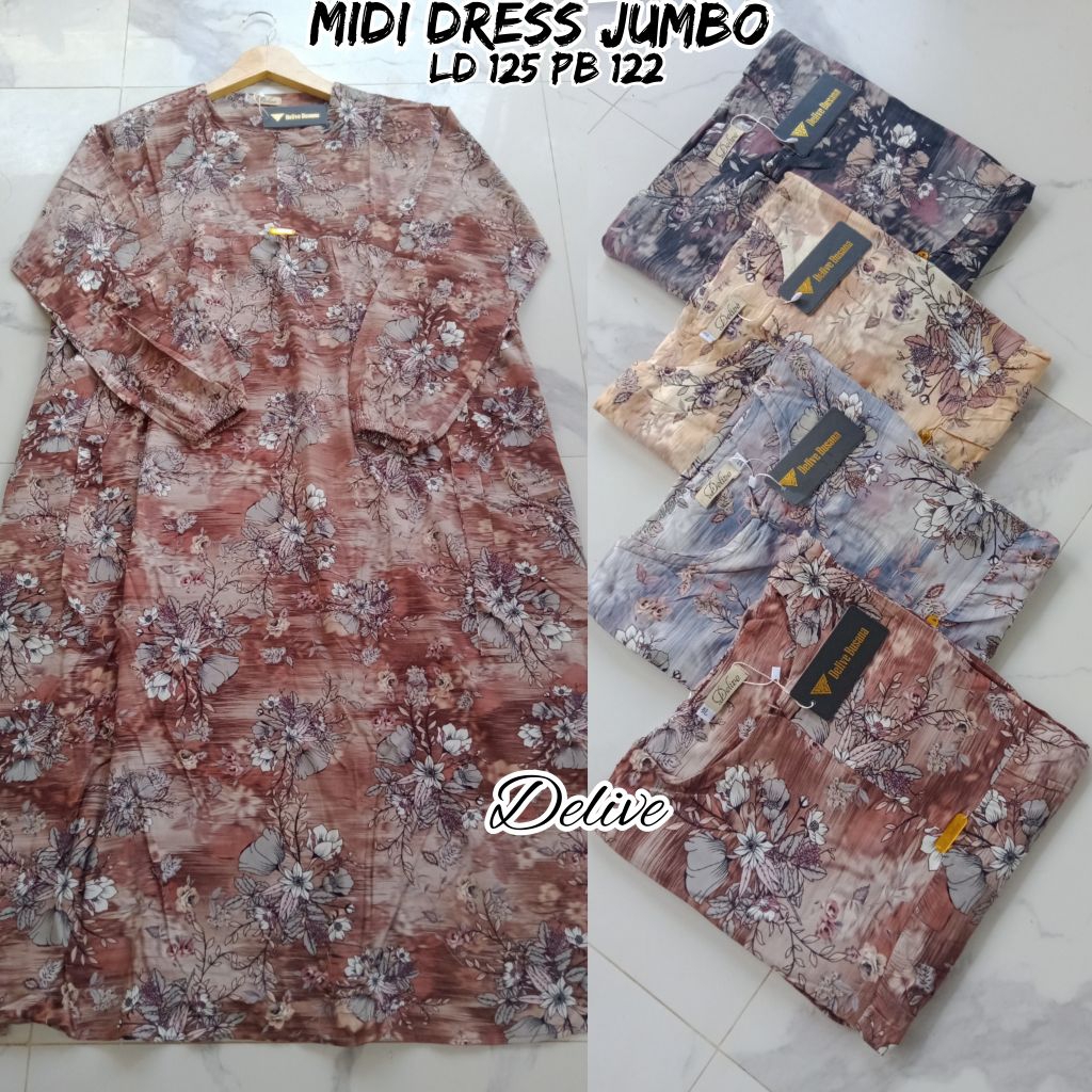Midi Dress Rayon jumbo//Dress rayon lengan pendek//Midi Dress rayon jumbo//Dress Rayon Motif bunga