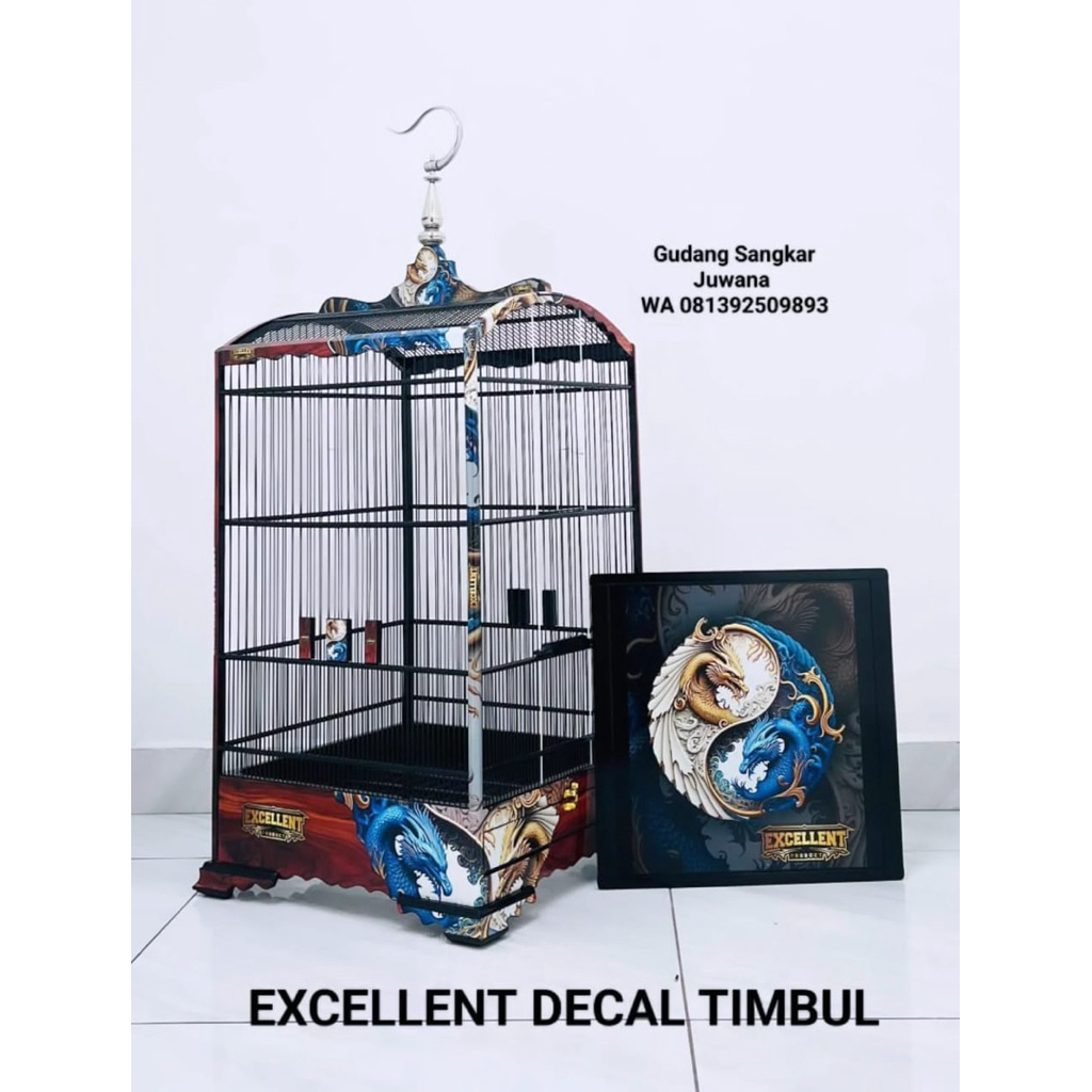 Sangkar Kosan EXCELLENT Water Decal Timbul. Ruji Fiber. Size 40x40 cm. Fullset kerodong. Free palet 