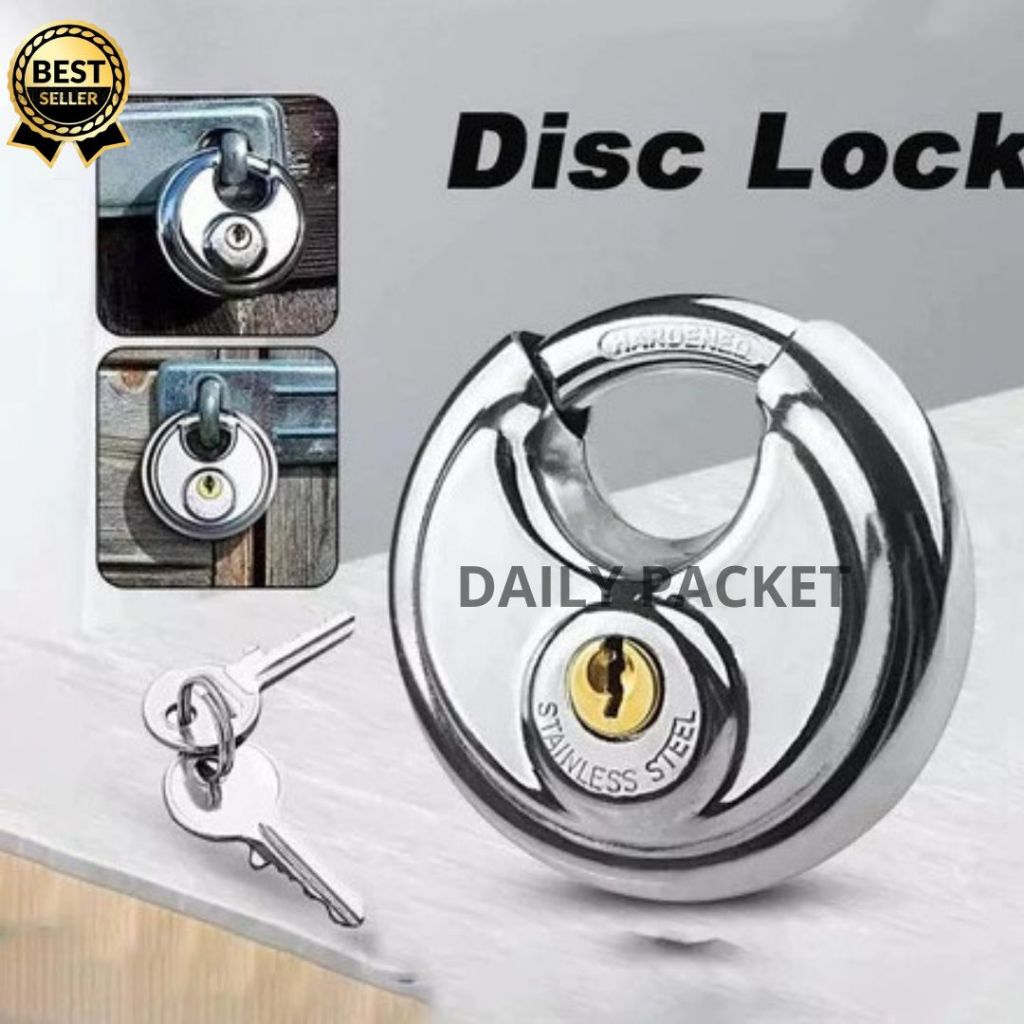 Gembok Bulat Padlock Stainless 70mm - 90mm Gembok Cakram Kunci Gembok Bulat Gembok Pagar Anti Maling