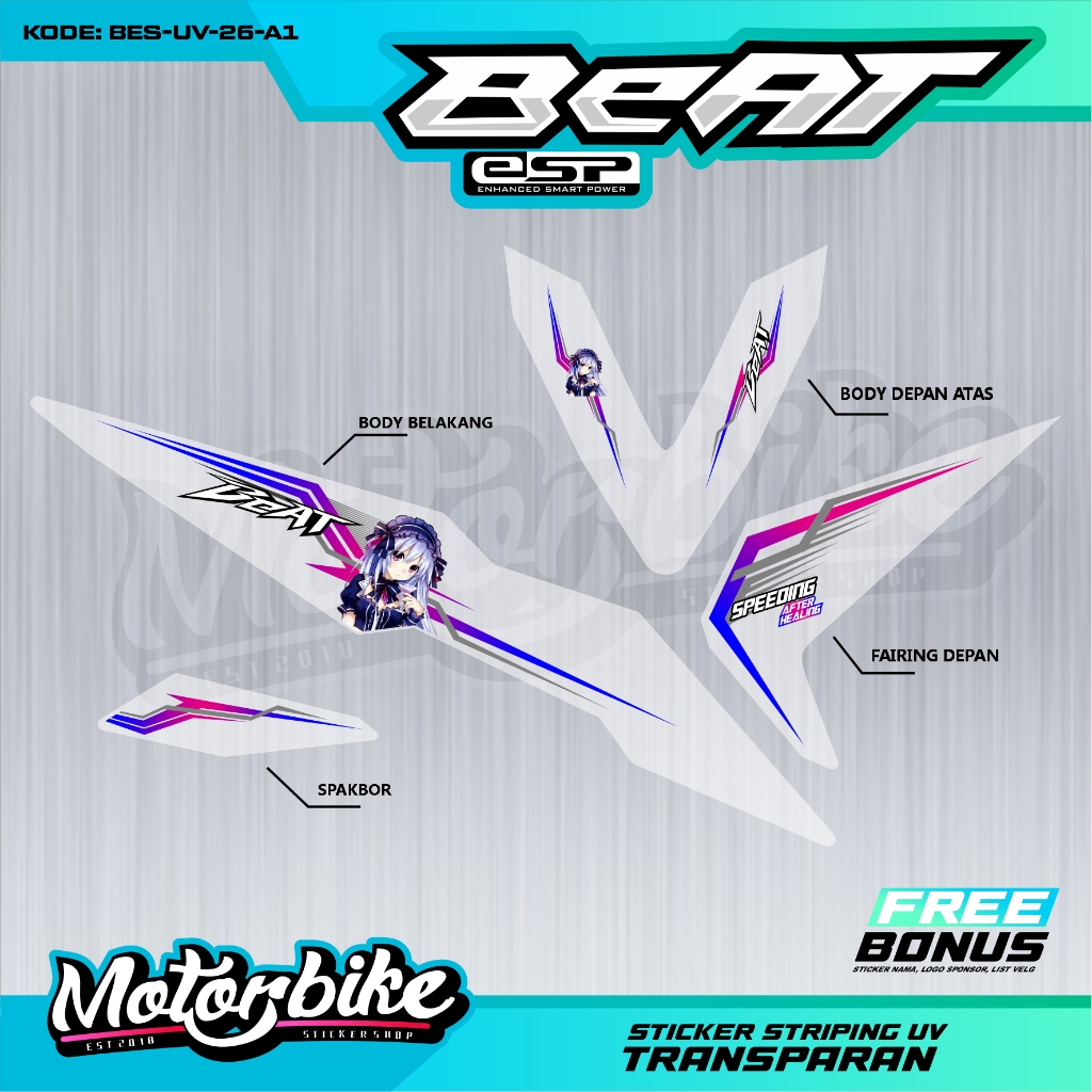 Striping Stiker Transparan Beat Esp Beat Lis Grafik Motif Anime - Stiker Semifull Lis Transparan Bea