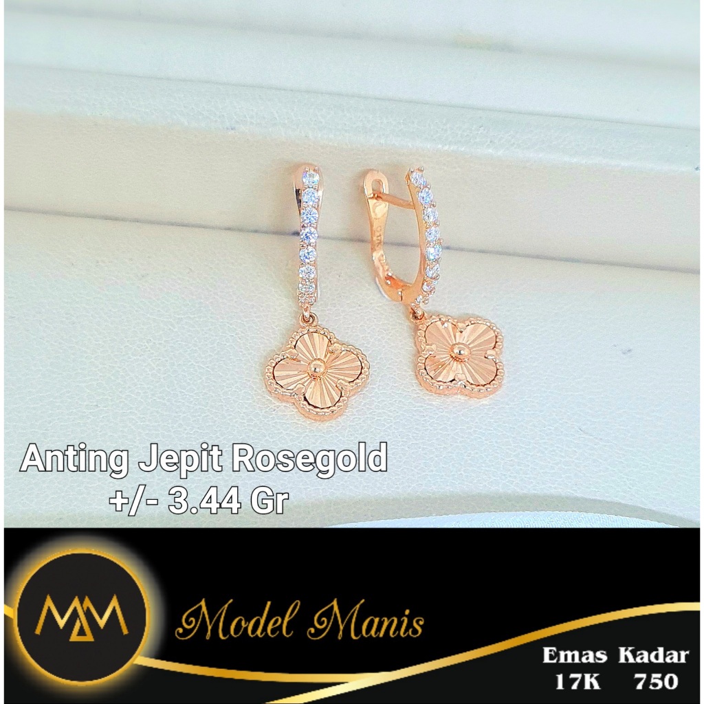 Model Manis Gold - Anting Jepit Clover Alhambra Rosegold - Emas 17k  750