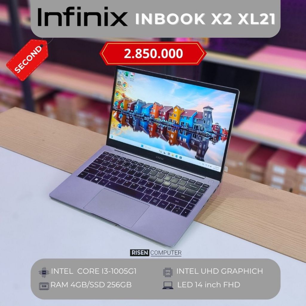 INFINIX INBOOK X2 XL21 Intel Core I3-1005G1 FHD 14inch RAM 4GB SSD 256GB Notebook Second Bekas