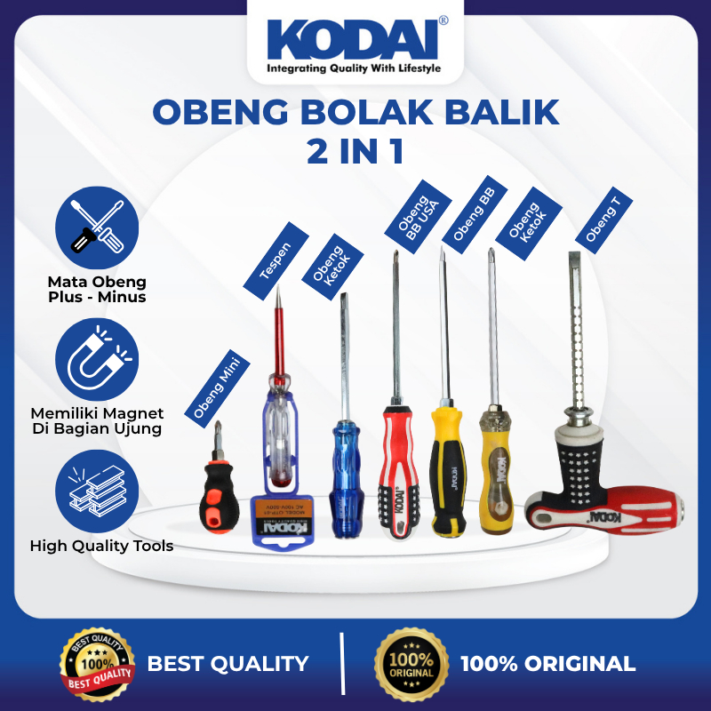KODAI Obeng Ketok Obeng BB Magnet Bolak Balik Min (-) Plus (+) / Tespen / Obeng BB Mini High Quality