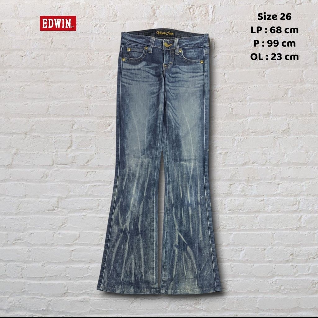 Size 26 Celana Panjang Longpants Jeans Edwin Vienus Blue Washed Fading Bootcut Original Second Prelo