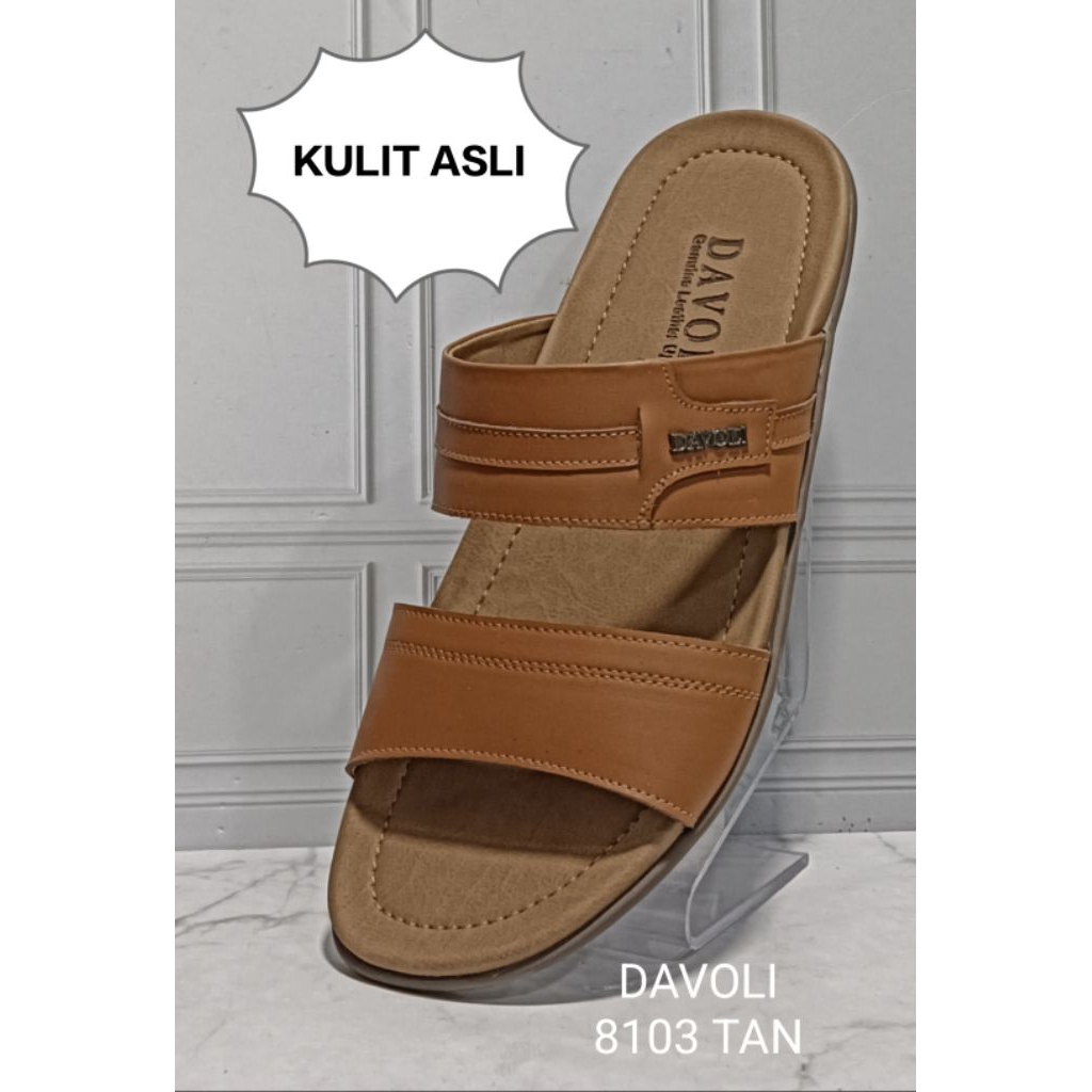 sandal slide/sorong cowok bahan kulit asli ringan dan nyaman di pakai , tapak anti slip brand DAVOLI
