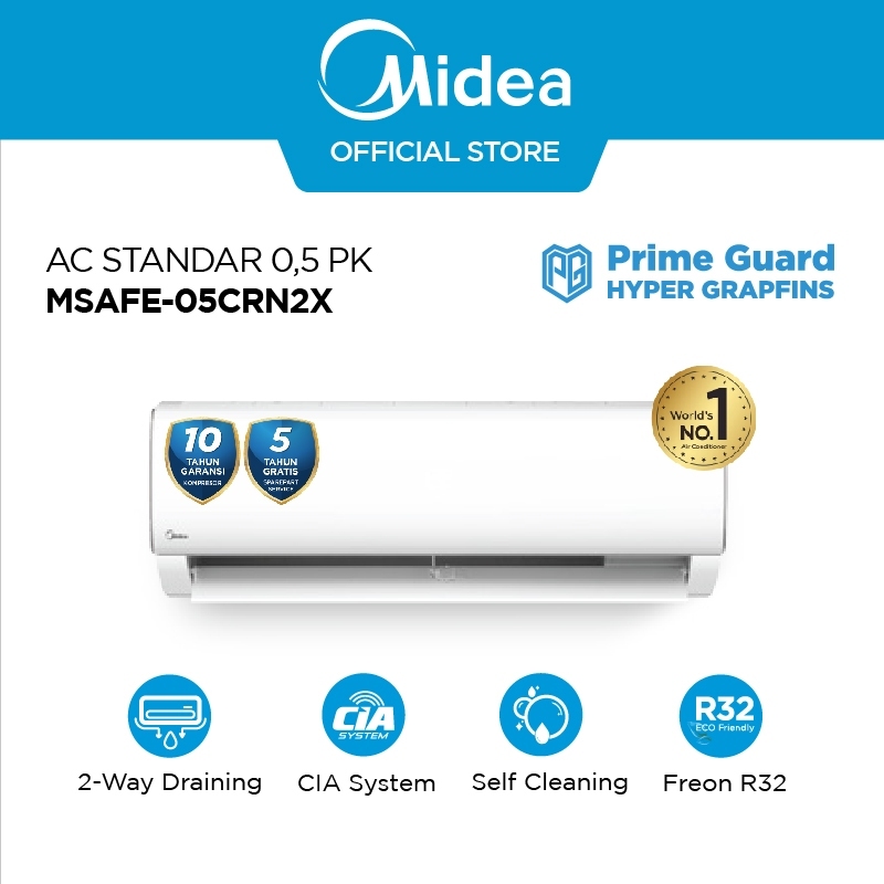 Midea AC Split 1/2 PK Low Watt Gold Fin MSAFE 05CRN2X + Pasang Free Vakum Garansi 10 Tahun