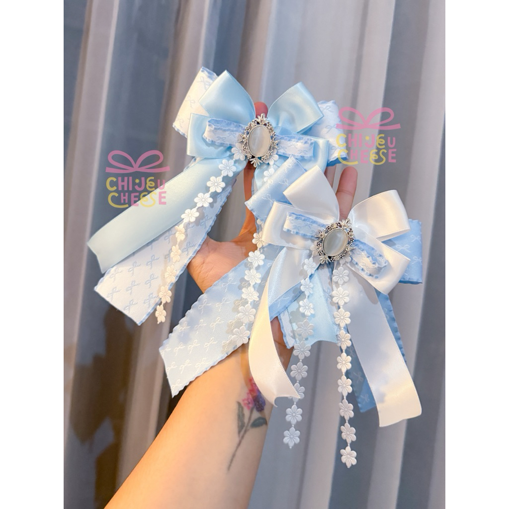 Hello Ver. Pita Lightstick biru putih ribbon teume treasure trejo ls deco coquette blue white teulig