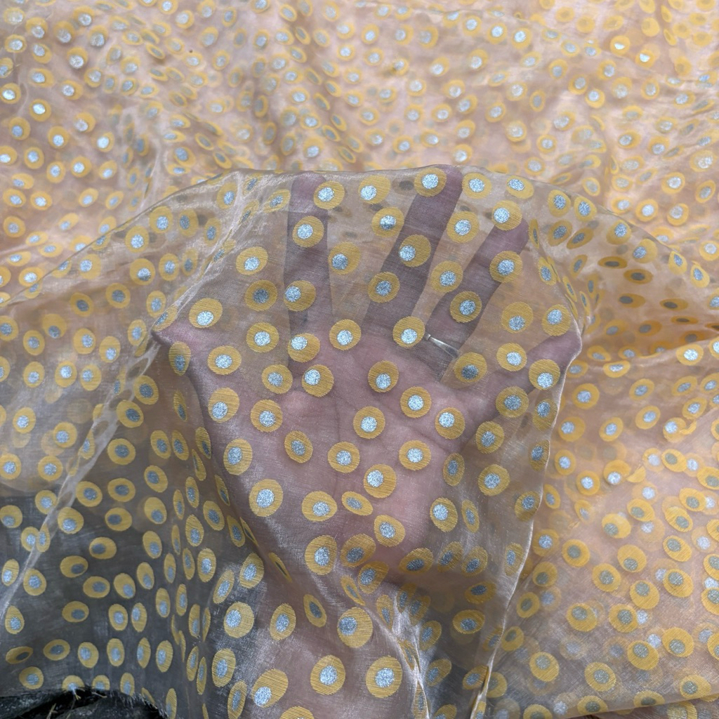 Kain Organza Bordir Motif Polkadot kuning – Elegan & Mewah, Cocok untuk Kebaya Modern”