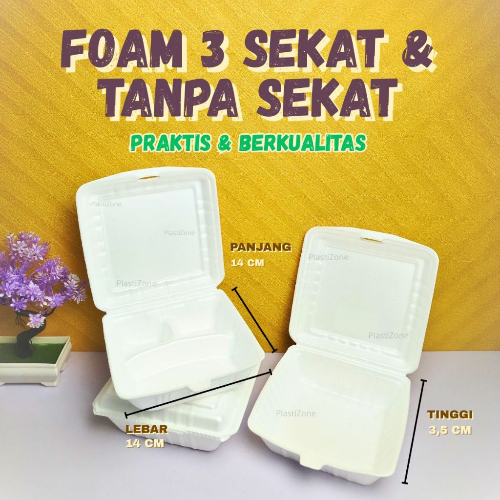 Foam  Sekat 3 dan Tanpa Sekat - Wadah Makan Sekat 3  / Wadah Makan / Wadah Makan Tanpa Sekat / Foam 