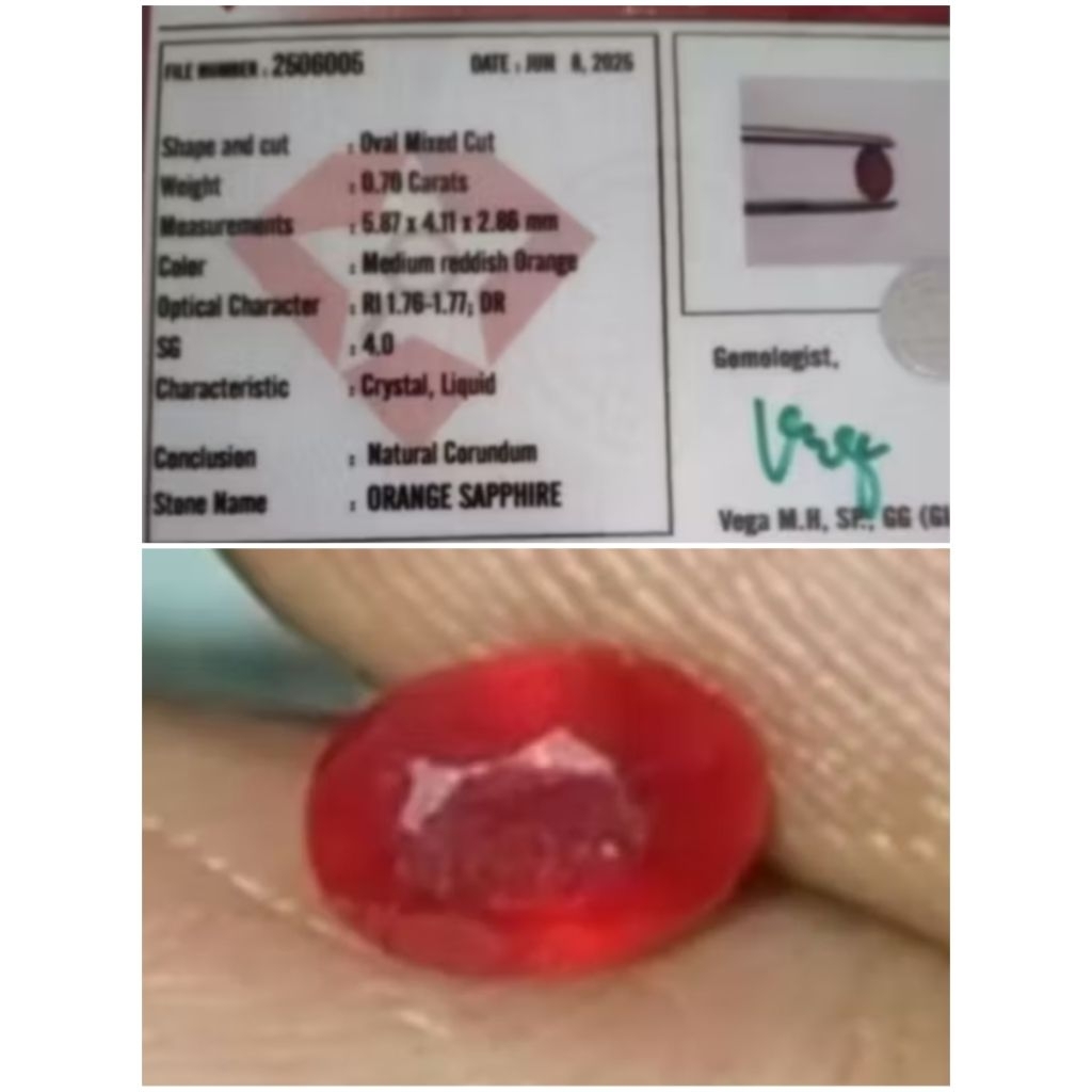 Natural Orange Sapphire + Memo, Kode 264