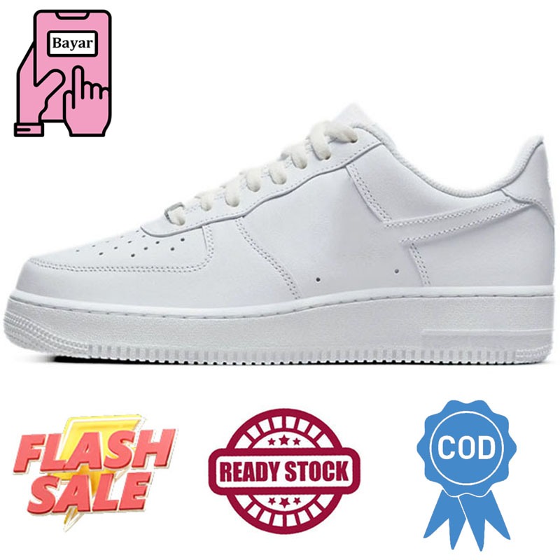【100% ORI COD】Sepatu Unisex AF1 Olahraga Low Sneakers Putih Liar Casual Sepatu Wanita Pria