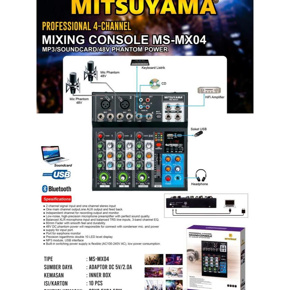 Yamaha Mixing Console Mixer 4 Channel Phantom Power 48V MS-MX04 Box Tune Control