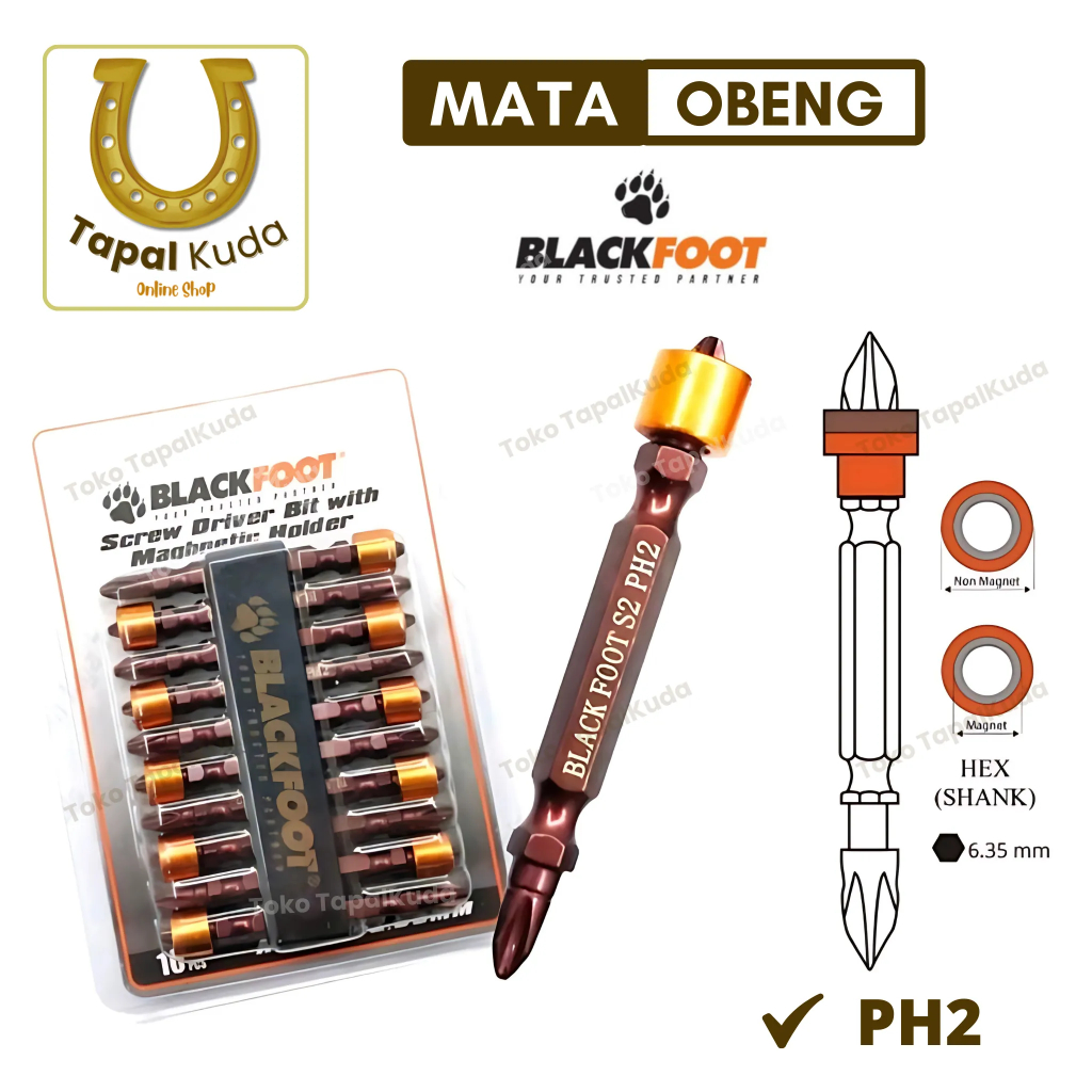 Mata Obeng Magnet PH2 x 65mm  BLACKFOOT (+)(+) -  Mata Obeng Plus Baja Ring Magnet - TapalKuda