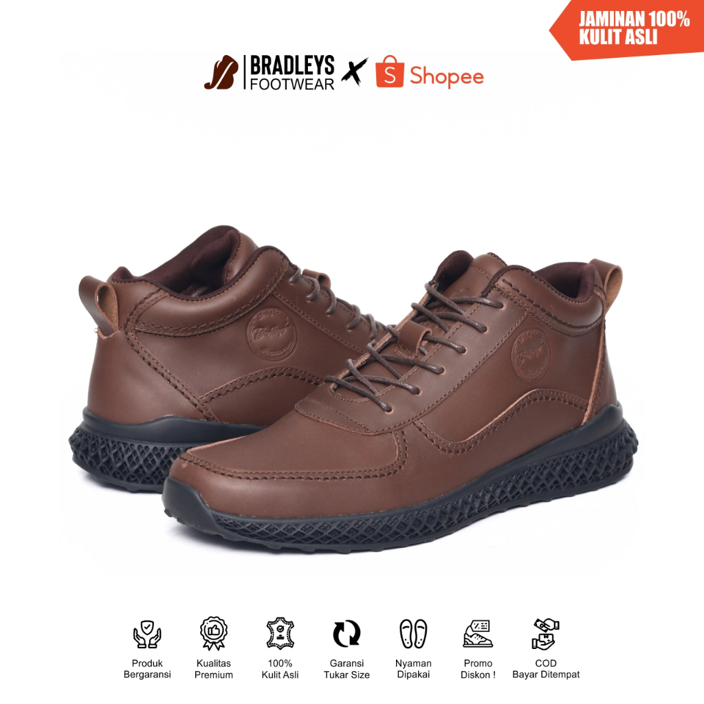 Bradleys Hero TL Brown Render - Sepatu Kulit Formal Kasual Semi Boots Sneakers PDH Pria