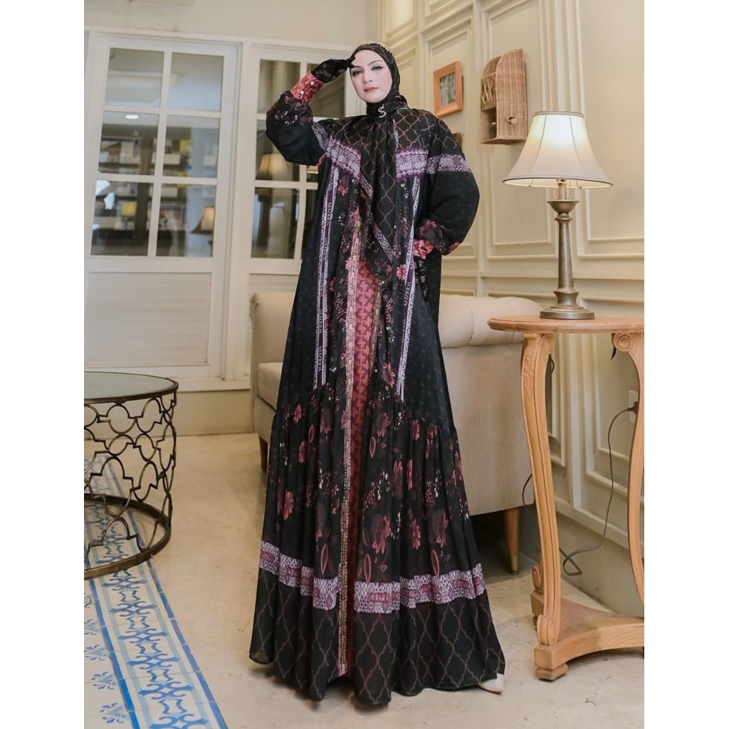 Mahreen Series by Yodizein Syari / gamis outer set hijab premium / gamis printing kekinian mewah rek
