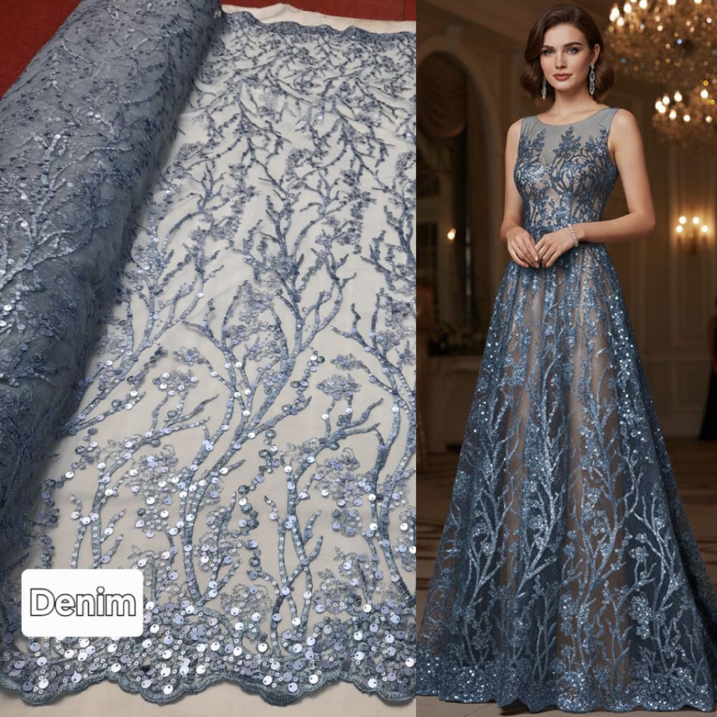 Kain tile payet siquin akar / Kain tile siquin akar mewah ful aksesoris