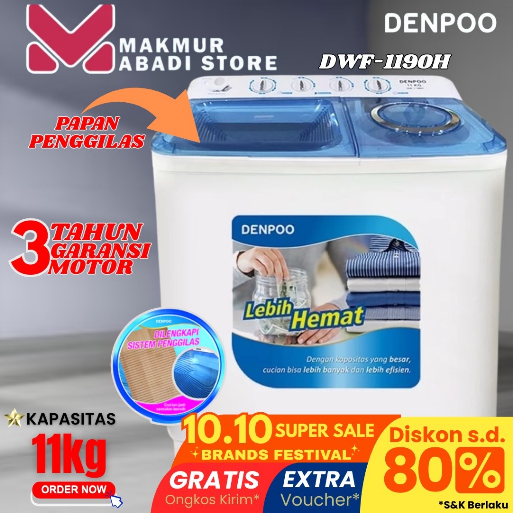 Mesin Cuci 2 Tabung 11 Kg DEPOO DW 1190