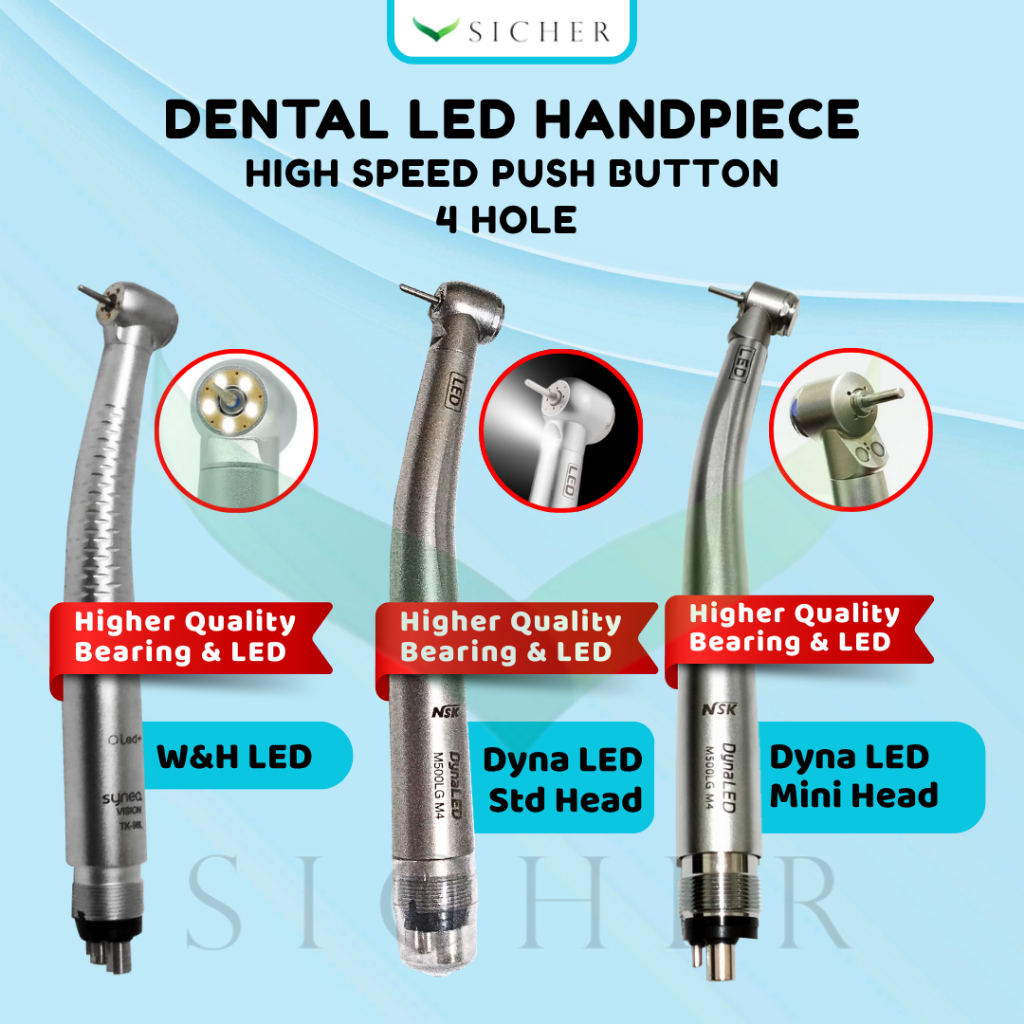 Highspeed Handpiece Dental with LED Lampu 4 Holes / High Speed Hand Piece Small Mini Head / Bur Gigi