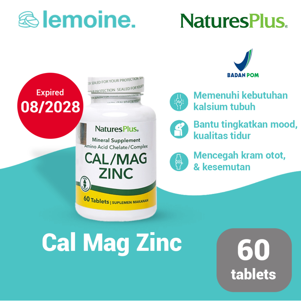 Natures Plus Cal Mag Zinc CalMagZinc Suplemen Kesehatan Tulang Otot dan Jantung 60 Tablet