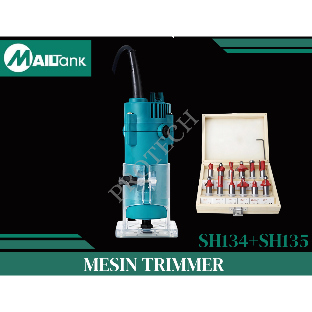 MAILTANK SH134 / MESIN PROFIL ROUTER WOOD TRIMMER KAYU UKIR 6MM + MATA PROFIL BESAR 1/2" SET 12