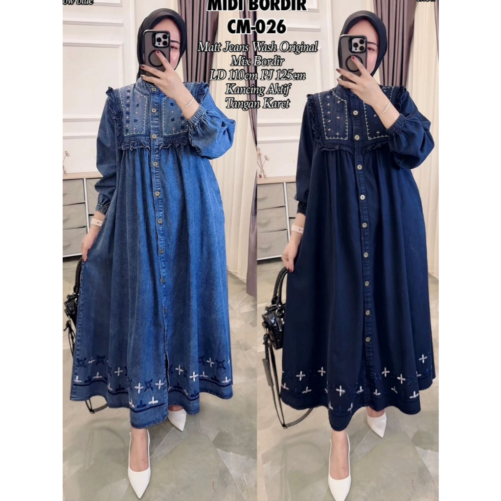 CAFAYA Setelan Jeans Wanita Modern Hijab Style Baju Setelan Korean Style Atasan & Rok Panjang Lembut