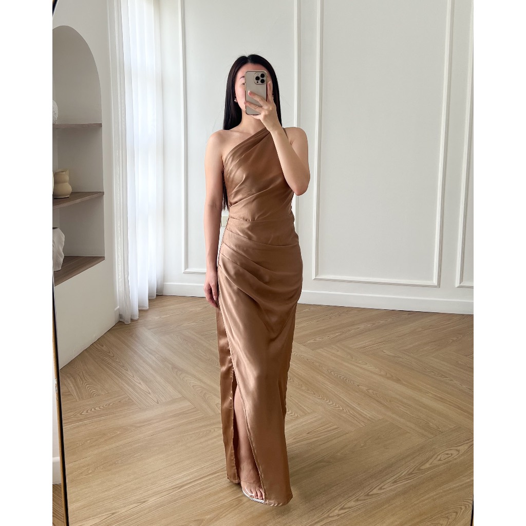 PREMIUM [ Canary ] Geline Satin Dress / Dress Satin Wanita / Dress Party / Bridesmaid Dress PREMIUM