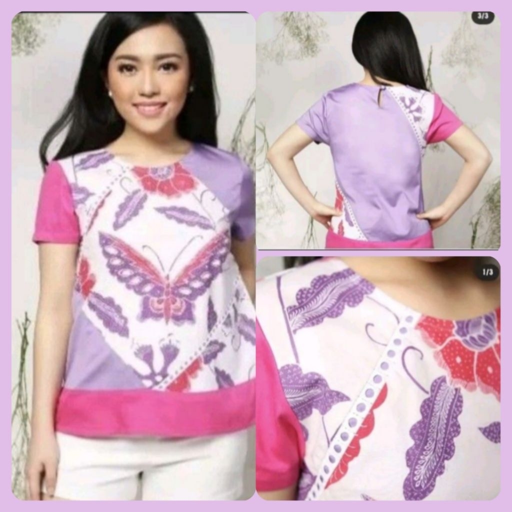 Batik Kultur White Purple Pink Butterfly preloved by Deavalencia