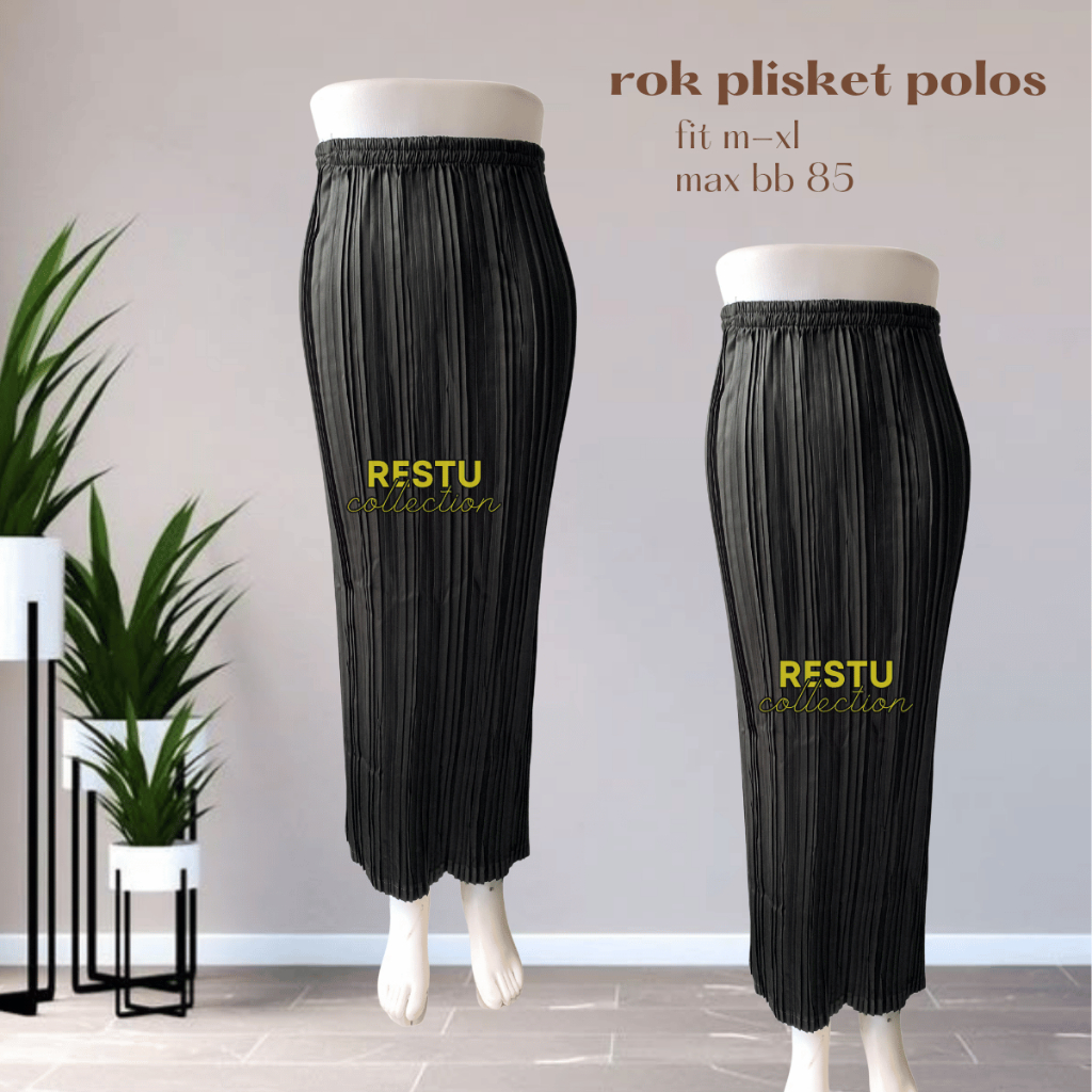 Rok Plisket Polos Instan Bahan Semi Silk  Premium Bawahan Kebaya Wisuda Warna Bestseller warna hitam