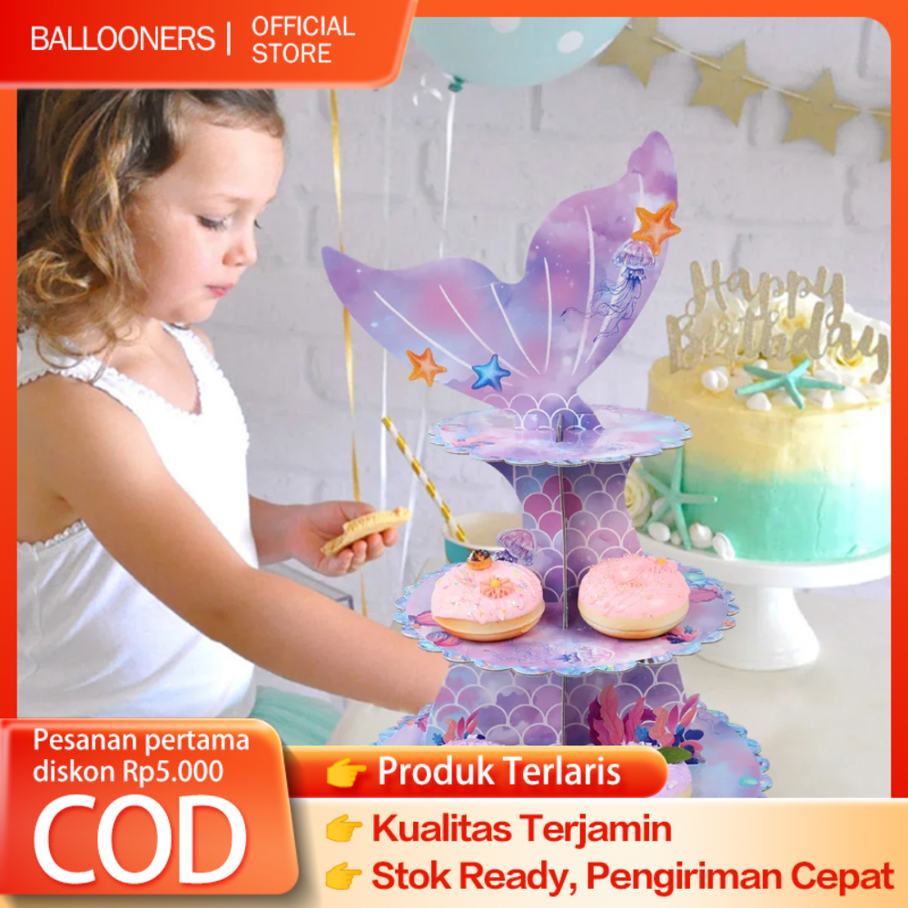 3 Tingkat Tempat Kue Ekor Putri Duyung Kue Stand Untuk Dekorasi Pesta Ulang Tahun Anak Perempuan
