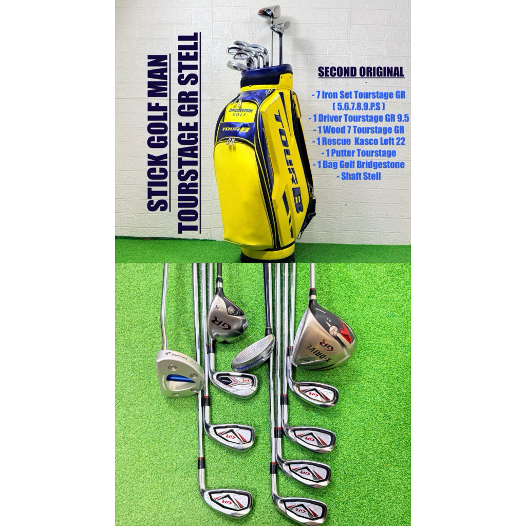 Set Stick Golf Man Bridgestone Tourstage GR Xblade Second Original Fullset Bag Golf