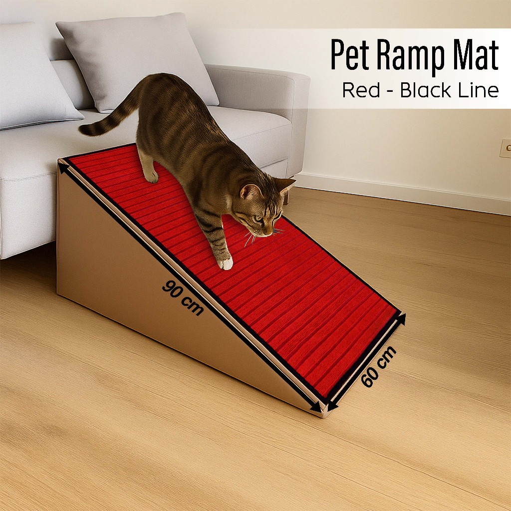 PET RAMP MAT - Karpet Alas Dog Ramp, Alas Cat Ramp 60x90CM Premium Mat RED - BLACK LINE