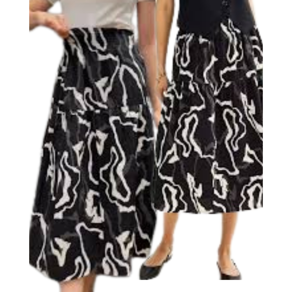 Rok Wanita Line A Maxi Rok Kerja Maxi Pinggang Karet Rok Hitam Bahan Katun 51% Modal48% Spandek 1 %