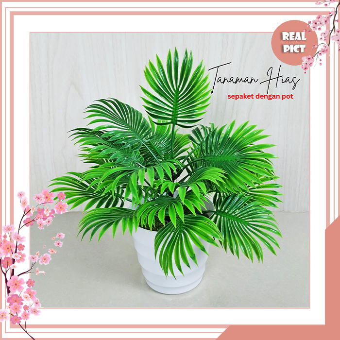 UNICO Daun Palem Tanaman Hias Plastik Pot Bunga Artificial Dekorasi Monstera PBP09 Daun 5