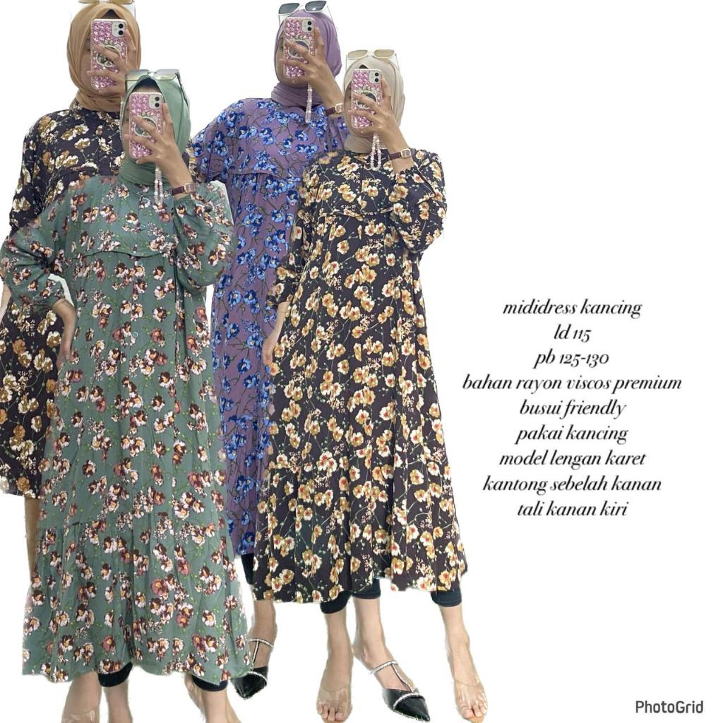 Midi Dress Rayon Mix Crinkle Premium Motif Random // Outfit Cantik // Rayon premium