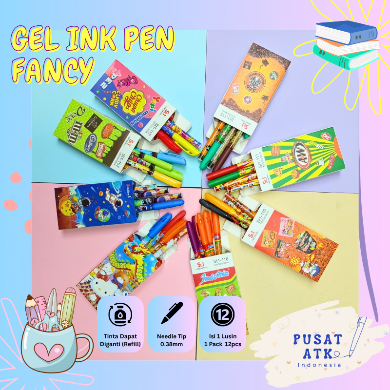 [1 Pack Isi 12pcs] Pulpen Gel Needle Tip 0.38mm / Station.1 Fancy Gel Ink Pen APL Bisa Refill