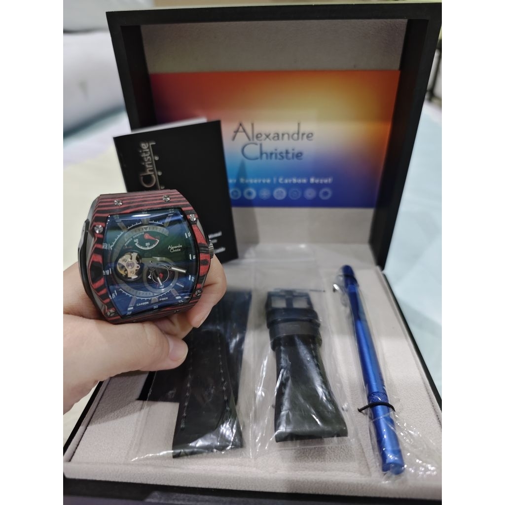 Preloved Jam Tangan Pria Alexandre Christie Automatic AC 6608 MA REPBANV - Black Rubber Strap + Extr