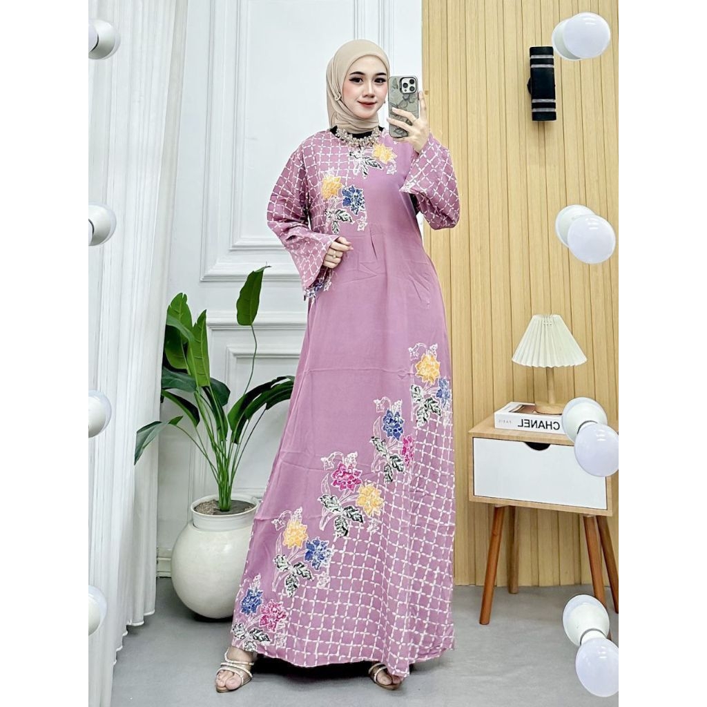 Gamis Batik Encim Adem Nyaman Panjang Muslimah-ANITA pink