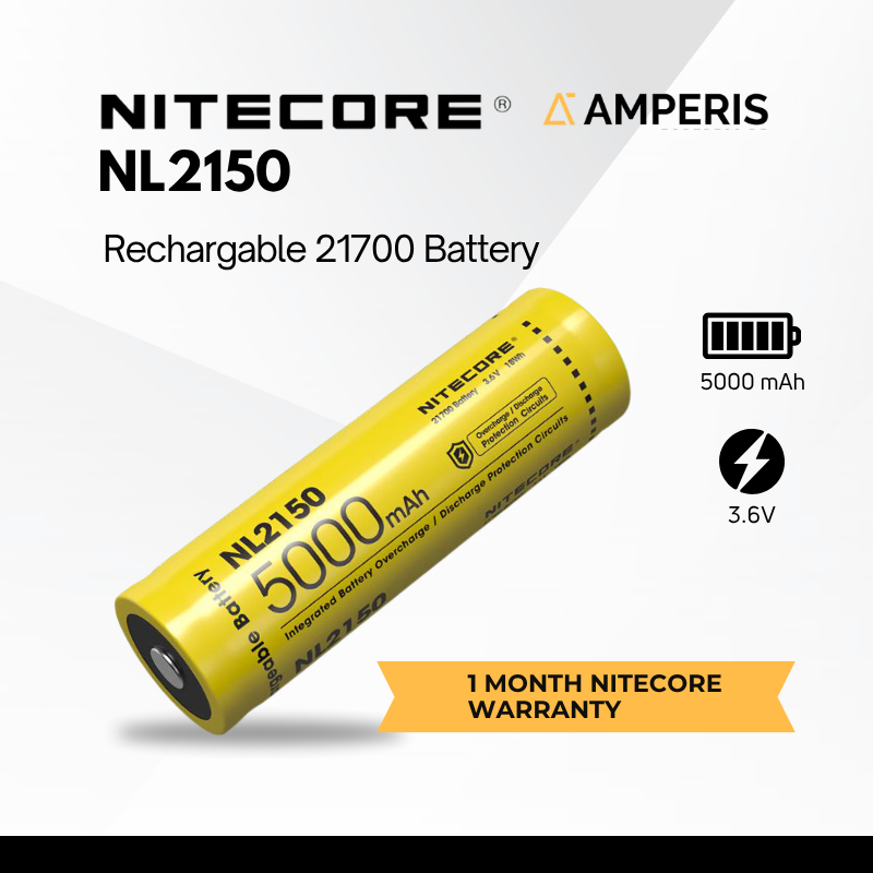 NITECORE NL2150 Lithium 21700 Battery 3.6V Button Top 5000mAh untuk Senter Vape