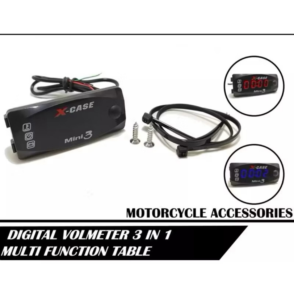 Voltmeter Aki Plus jam 3in1 Volt Meter Motor Plus Jam Volt Meter Aki Digital Alat Pengukur Aki Motor