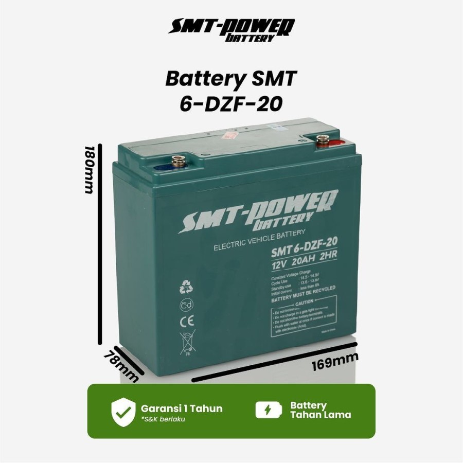 3 DUS 12 UNIT. Baterai SMTPower 6DZF20 12V 20AH 2HR Battery VRLA Selis Sepeda Listrik Molis