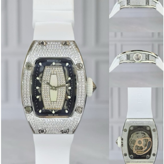JAM TANGAN WANITA/CEWEK RM-007 FULL DIAMOND RUBBER WHITE SILVER AUTOMATIC SWISS #Jamtanganwanita #Ja